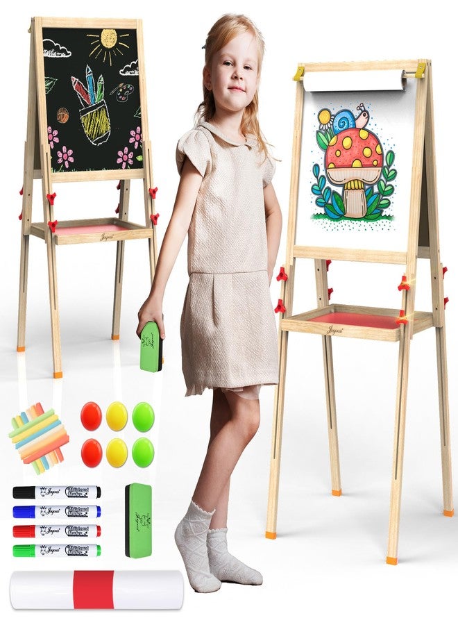 JOYOOSS Art Easel for Kids Ages 4-8 Easels for Toddlers,Toddler Art Kids Easel Adjustable Wooden Magnetic Whiteboard Chalkboard for Kid Dry Erase Board Easel for Toddlers 3-4 Years Dual-Sided Drawing - Image 1